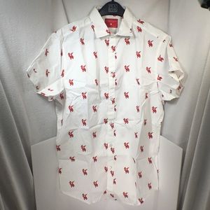 Denim & Flower Santa Claus Button Down Shirt, M